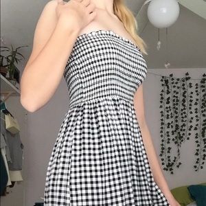 Gingham strapless dress